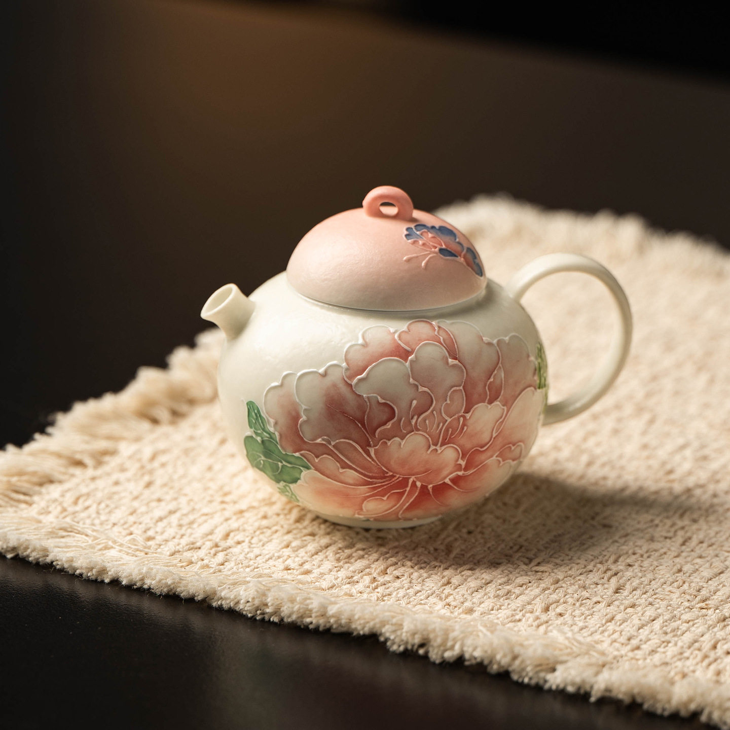 釉下彩手绘牡丹陶瓷盖碗茶壶茶杯茶具套装合集送闺蜜新年礼物