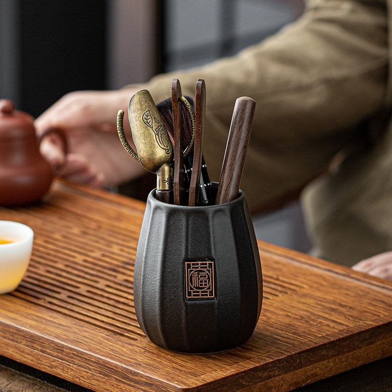 黑檀木茶道6君子六君子套装茶具配件茶针茶刀茶夹茶筒茶艺工具