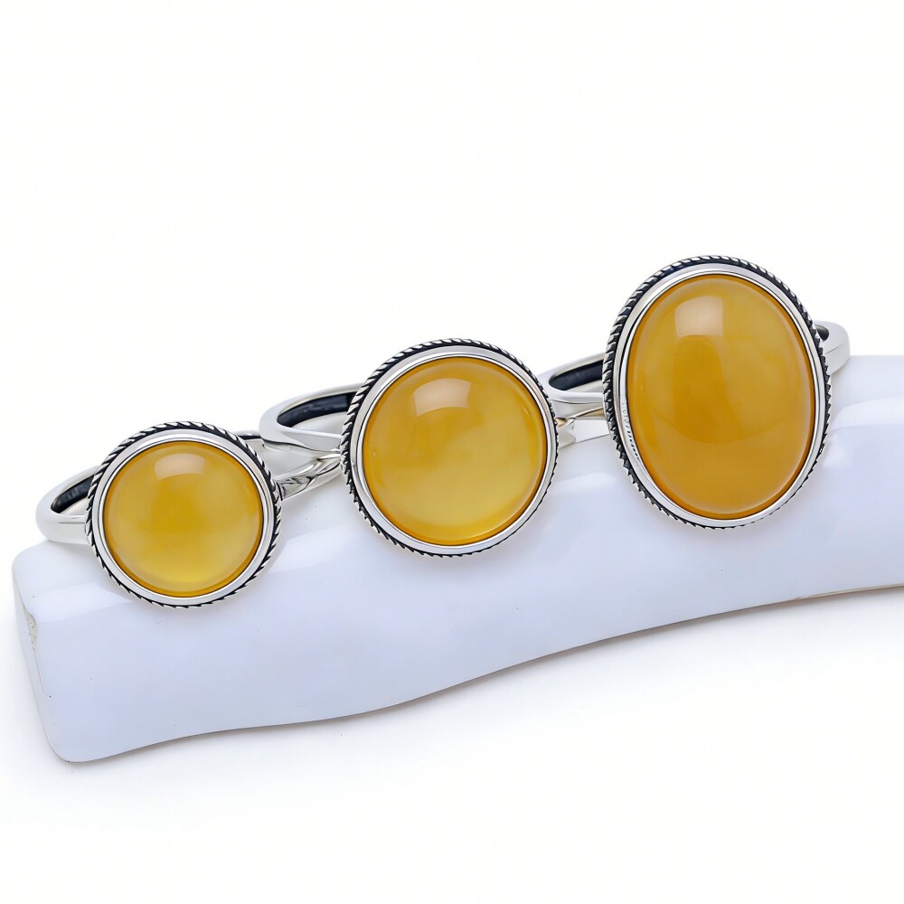 s925银戒托复古戒指空托可镶嵌蜜蜡绿松玉石翡翠戒指托8*10*12*16