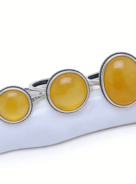 s925银戒托复古戒指空托可镶嵌蜜蜡绿松玉石翡翠戒指托8*10*12*16