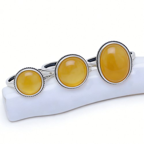 s925银戒托复古戒指空托可镶嵌蜜蜡绿松玉石翡翠戒指托8*10*12*16