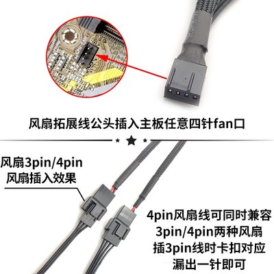 机箱风扇3pin/4pin延长线3P/4P一分二/一分三拓展线3针/4针集线器