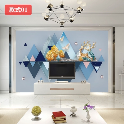 8d电视背景墙麋鹿壁纸5d立体简约现代客厅装饰壁画3d北欧定制墙布图片