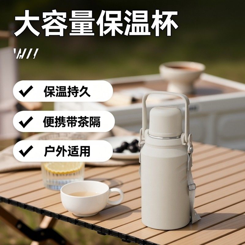 316大容量手提保温杯不锈钢户外露营带娃出行便携保温壶个人定制,餐饮具,保冷/保温杯,淘宝优惠券,粉丝福利购,淘宝优惠卷