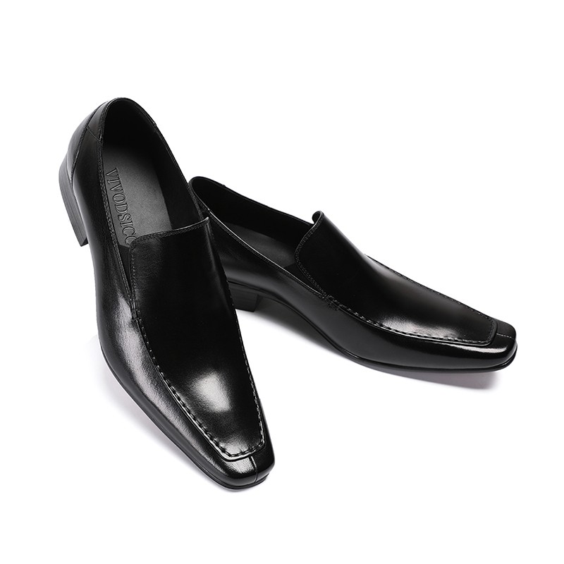 男士真皮方头皮鞋欧版高档商务正装男鞋套脚透气低帮鞋休闲一脚蹬