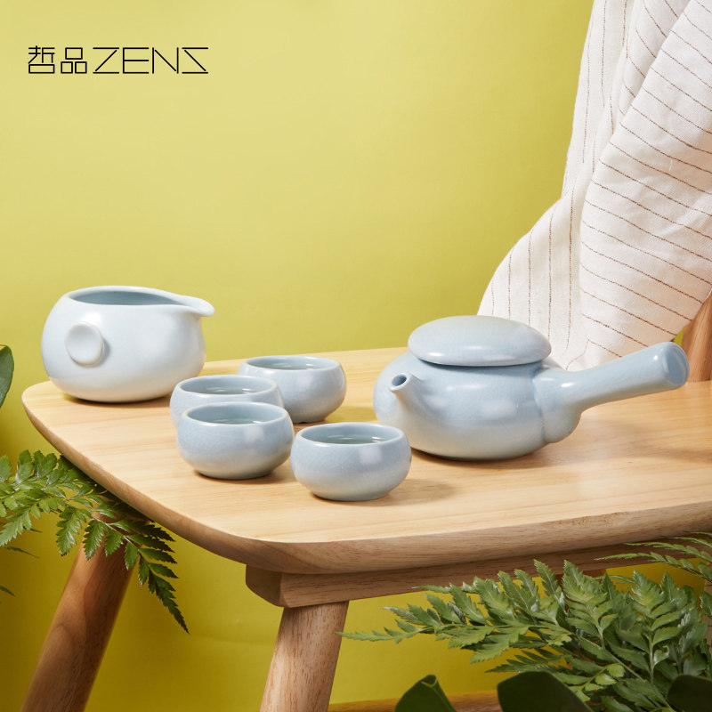 ZENS哲品拾趣功夫茶具哥窑汝窑陶瓷侧把壶茶壶茶杯公道杯整套礼盒