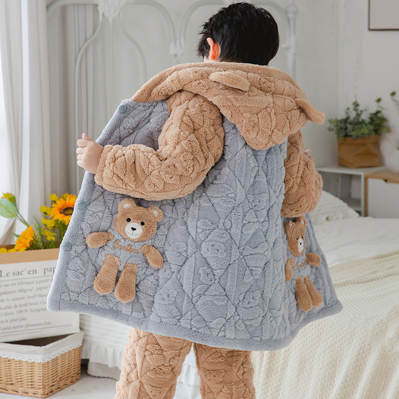 儿童加厚睡衣冬季男加长款夹棉