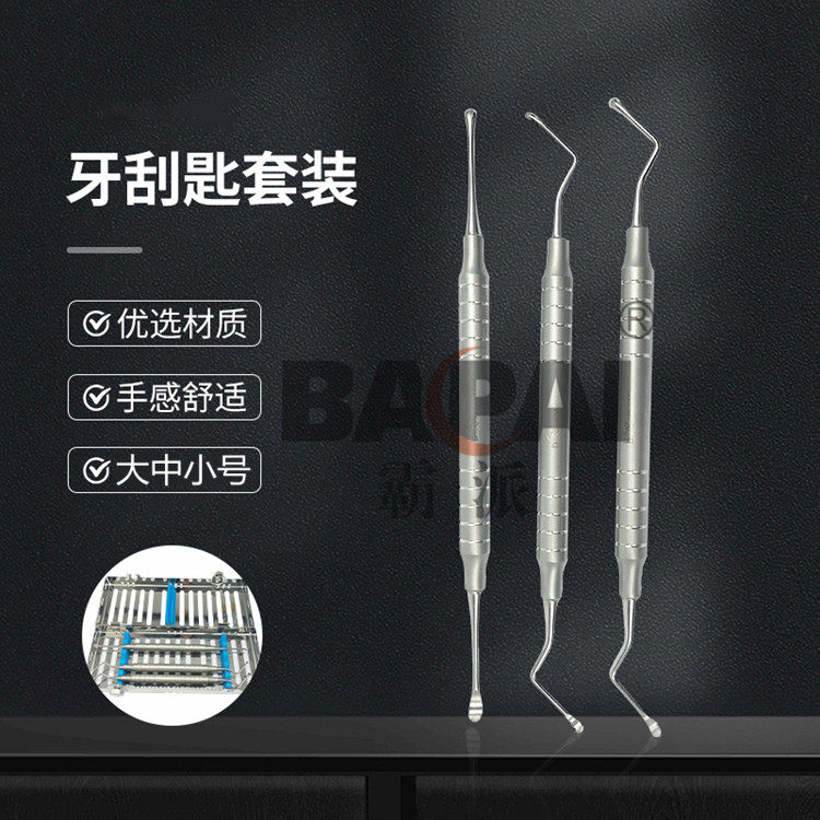 牙刮匙套装 大小号剔挖勺 双头龋齿刮治 牙科口腔科种植器械