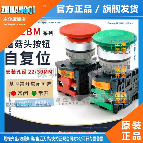TEND天得蘑菇头自复位按钮开关TN2BMG-1A-1AB红一开一闭开孔22mm