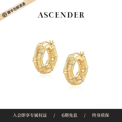 ASCENDER竹节肌理感双层耳钉女原创设计轻奢精致百搭镶钻锆石耳环