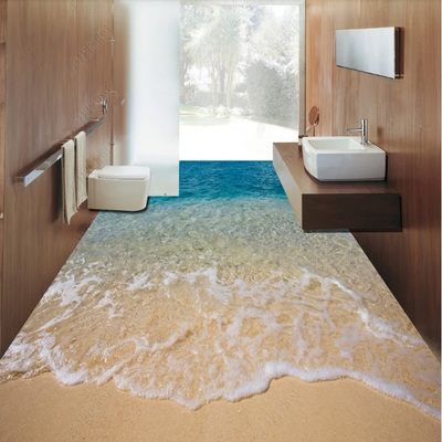 3d地板砖卫生间浴室阳台厨房地砖e大海沙滩海浪海水地画防滑瓷砖