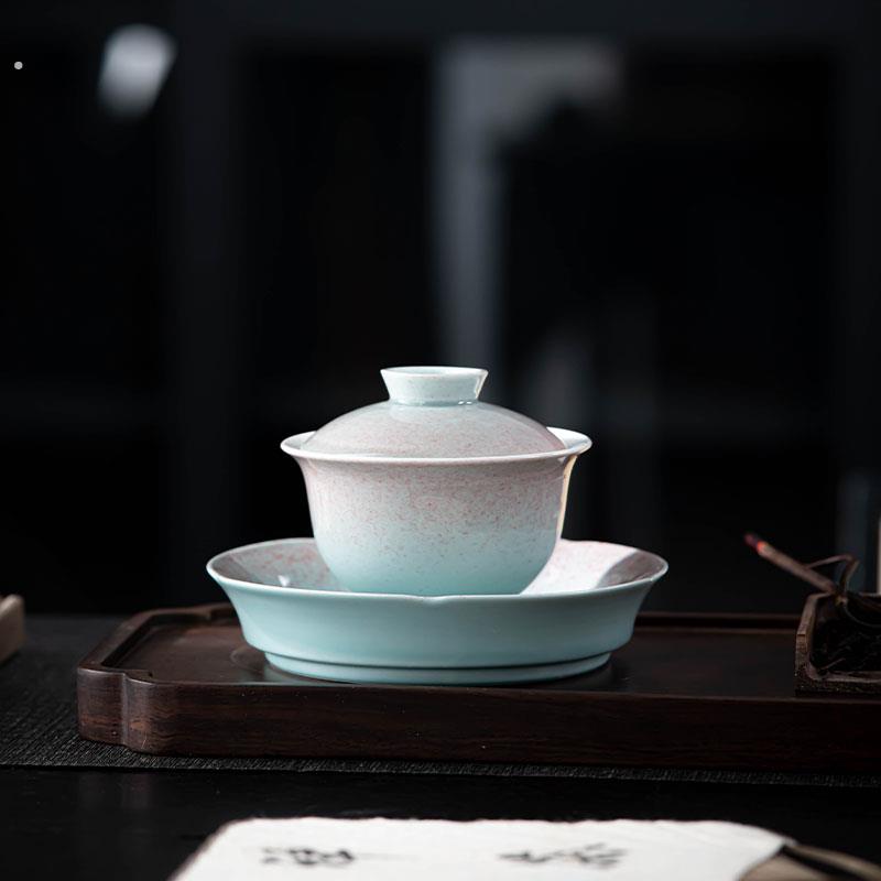 中式窑变粉青三才盖碗壶承组陶瓷大号轻奢复古泡茶不烫手功夫茶具