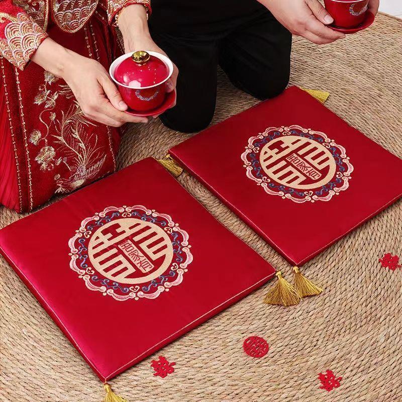 结婚用品大全跪垫新郎新娘敬茶磕头改口垫子婚礼喜字红色坐福垫