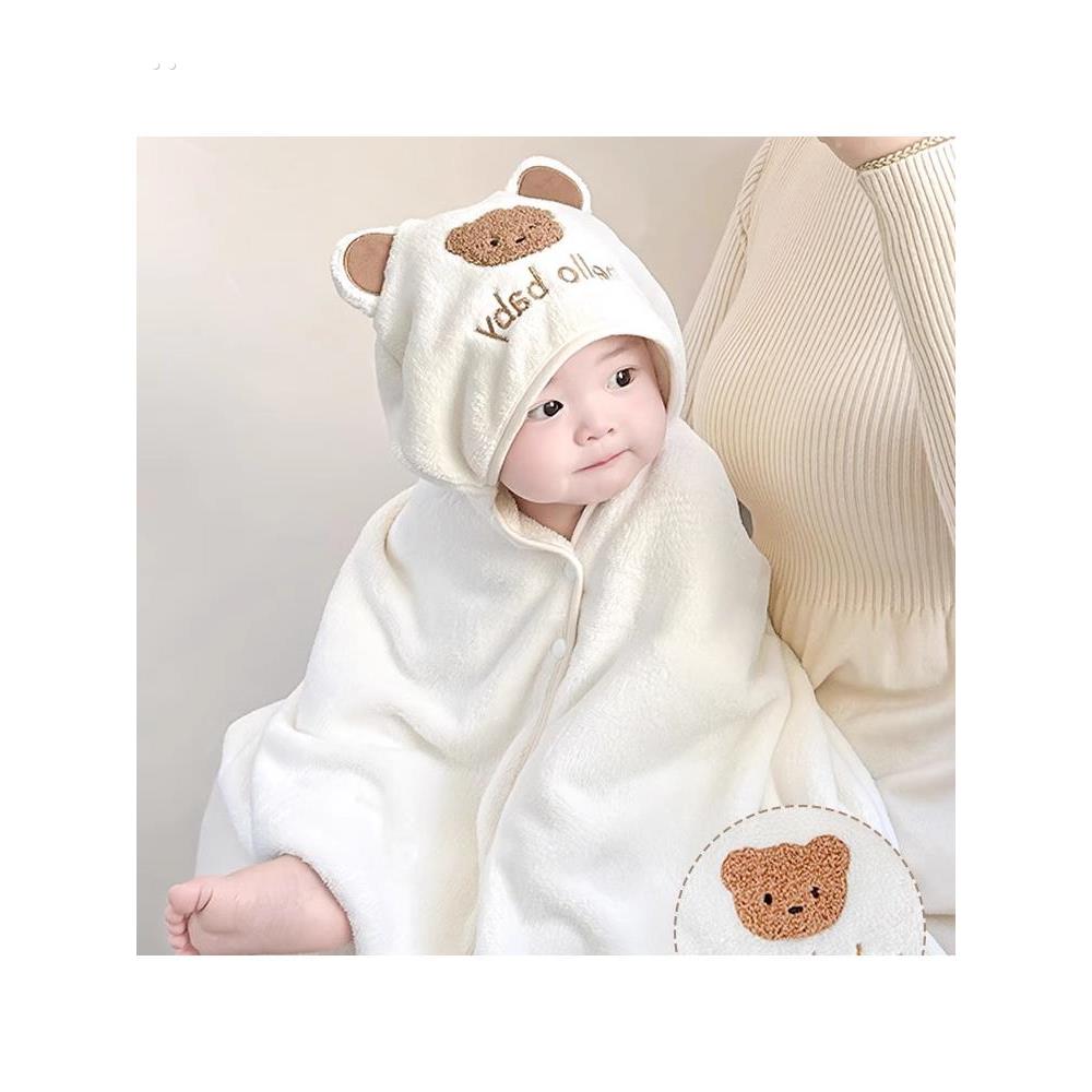 婴儿浴巾秋冬新生儿儿童浴袍宝宝带帽斗篷速干裹巾暖绒超软吸水
