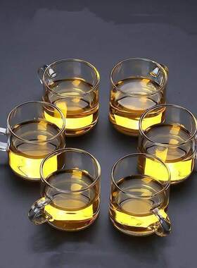 玻璃小茶杯家用简约透明耐热加厚品茗杯功夫茶具带把组合杯茶碗