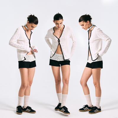 马吟吟耳朵仔镂空针织纽结外套