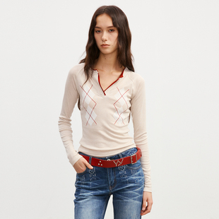 25AW 修身 Light 撞色明线菱格 针织上衣 Page Howwell