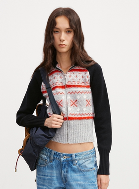 Howwell 25AW 棒纹提花 高领修身拉链式毛衣外套