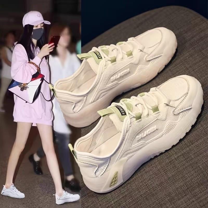 厚底运动鞋女2025夏季新款小白鞋百搭网面透气网鞋休闲跑步老爹鞋