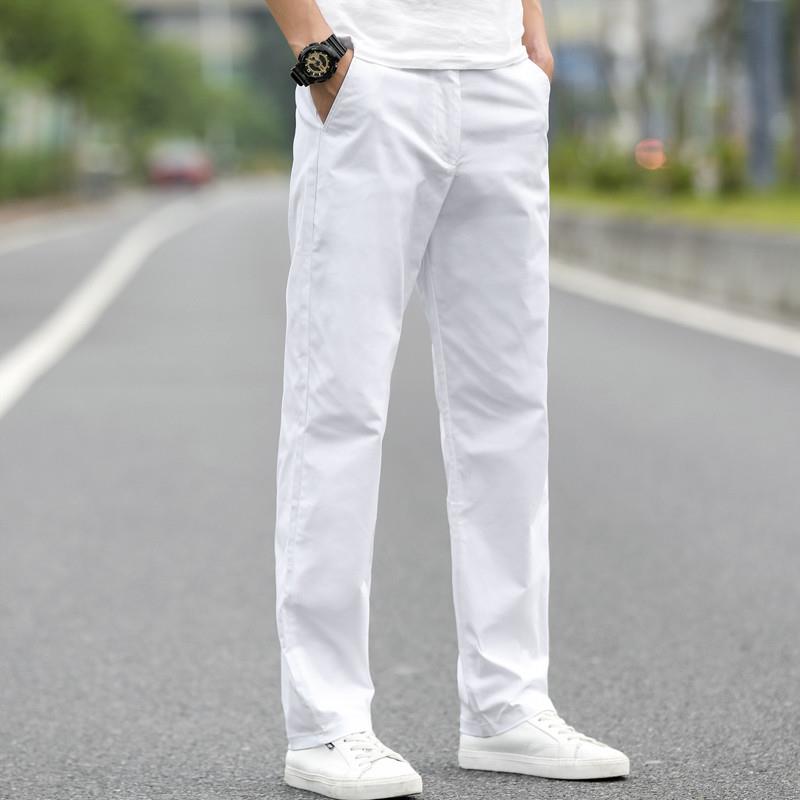 男士休闲裤夏季薄款中年修身白色商务西裤纯棉高端宽松直筒长裤子