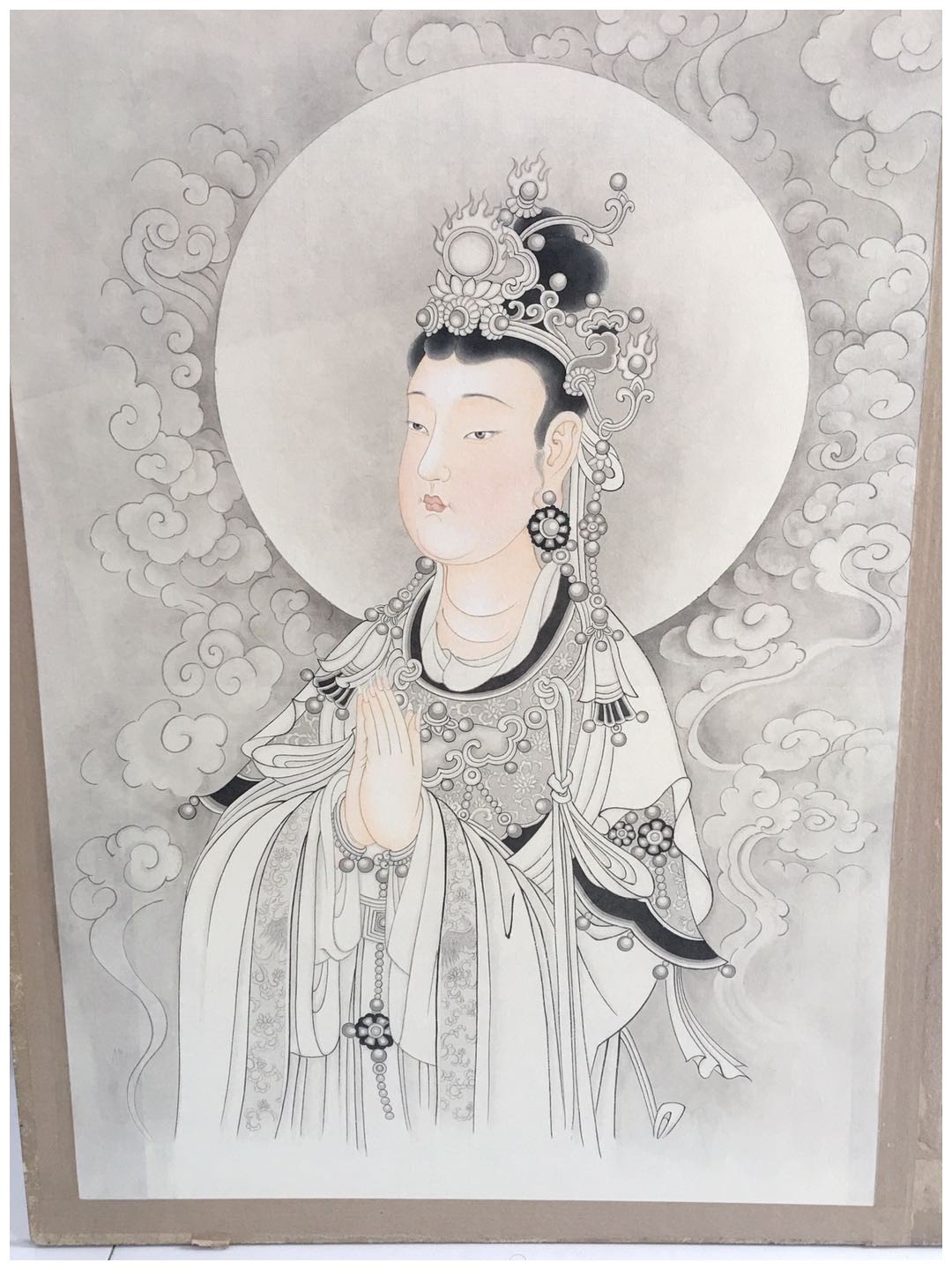 纯手绘工笔菩萨精品成品画国画定制礼品熟宣临摹绘画