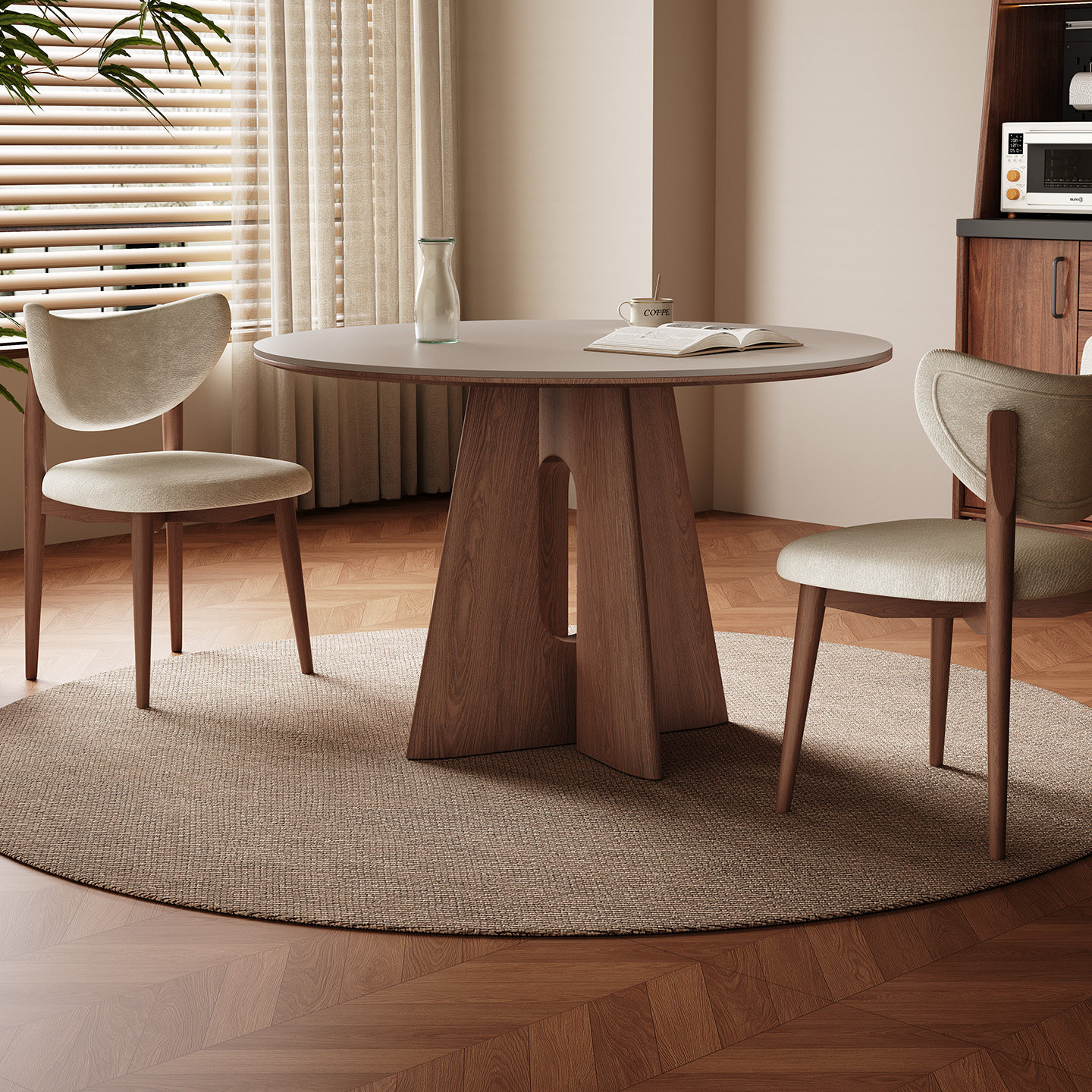 奥古斯特圣康圆形餐桌椅组合岩板实木圆桌中古风餐厅小户型饭桌,住宅家具,岩板餐桌,淘宝优惠券,粉丝福利购,淘宝优惠卷