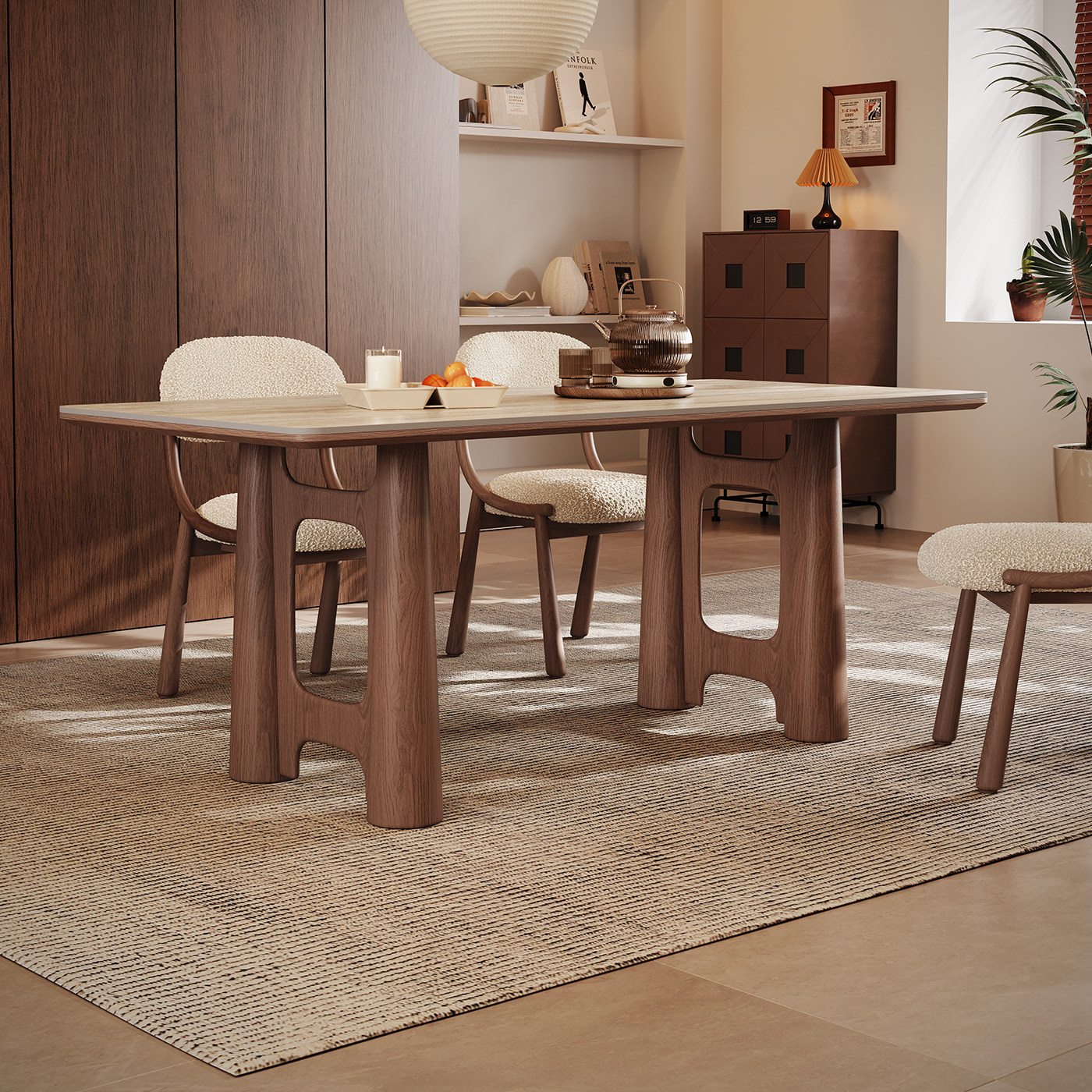 中古风实木餐桌侘寂风书桌泡茶桌家用复古风书桌洽谈洞石岩板餐桌,住宅家具,岩板餐桌,淘宝优惠券,粉丝福利购,淘宝优惠卷