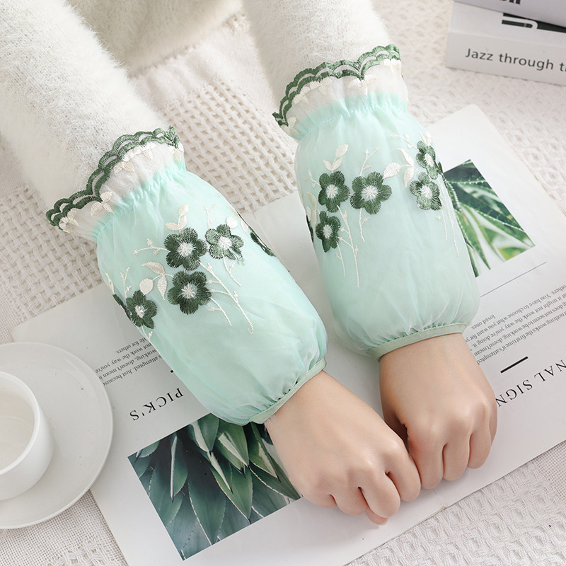 羽绒服棉衣套袖女冬季居家办公防污防脏袖套短款时尚绣花蕾丝袖头