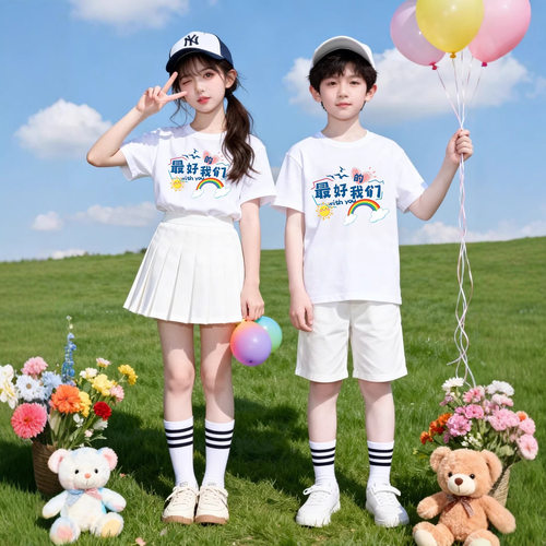 的我们小学生活动班服夏季纯棉短袖圆领T恤糖果色校庆演出服