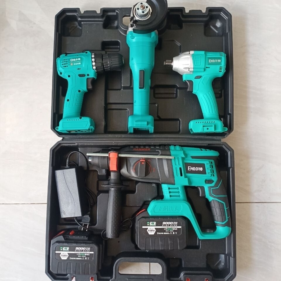 。无刷锂电电锤钻冲击钻电钻角磨机电钻扳手套装电动工具大全充电