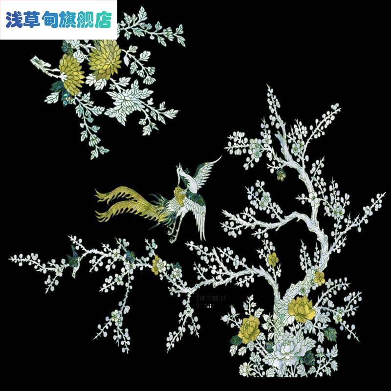 新中式复古风花鸟螺钿贝壳装饰画水移画家具柜子门餐桌面贴纸图片