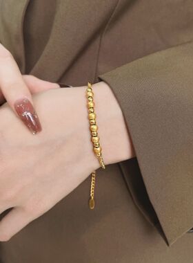 高级ins转运珠手链女磨砂圆珠光珠手饰镀18k金钛钢不掉色轻奢小众