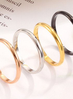 欧美新款时尚简约光面钛钢戒指 镀18K玫瑰金球面不锈钢情侣戒指女
