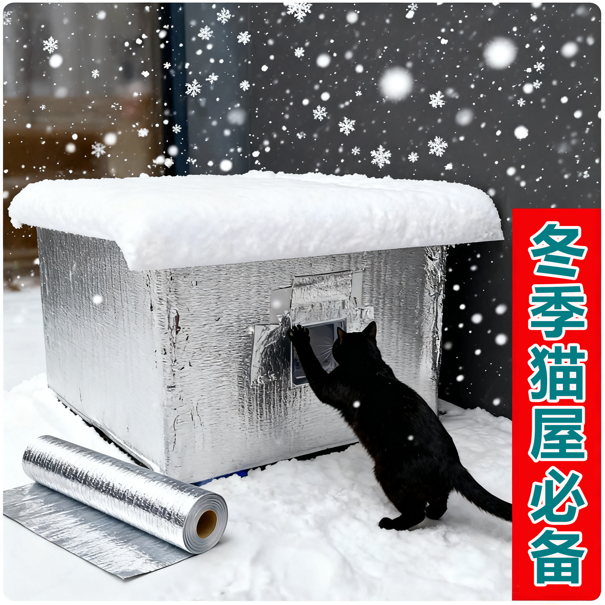 宠物泡沫箱贴纸流浪猫窝室外防水防雨保暖纸箱DIY改造翻新铝箔膜图片