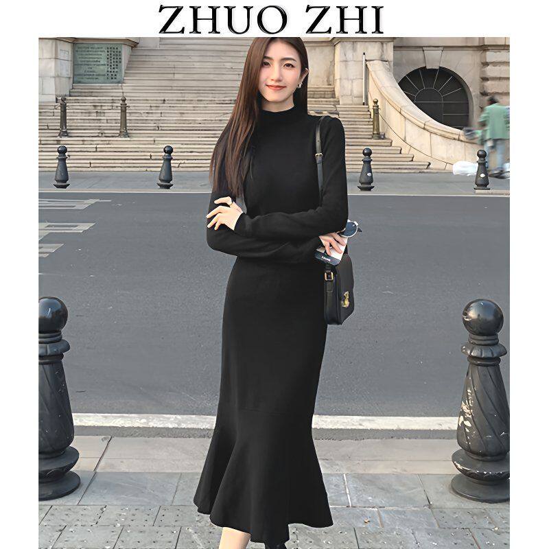 『热销』法式名媛气质通勤黑色连衣裙女2026秋季新款内搭鱼尾长裙