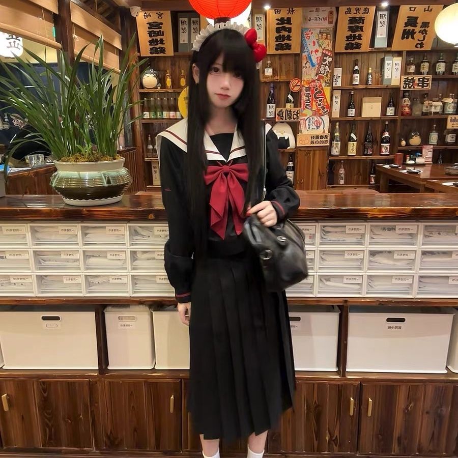【乾园寺高】原创正统黑红粗一本水手服校供感jk制服秋冬长裙套装