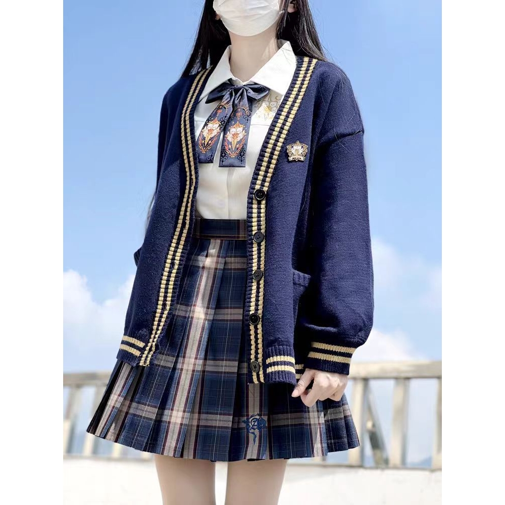 原创正版JK毛衣开衫秋冬学院风西装制服衬衫格裙套装