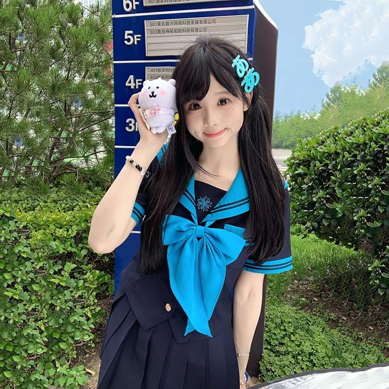 格瑞斯【蓝风铃】夏季学院风水手服收腰jk制服校供百褶裙套装女
