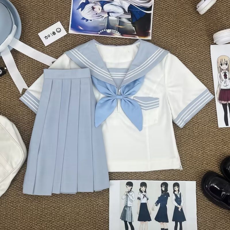 兔言舍原创JK制服正版日系学院风水蓝白三本水手服甜妹风校服套装