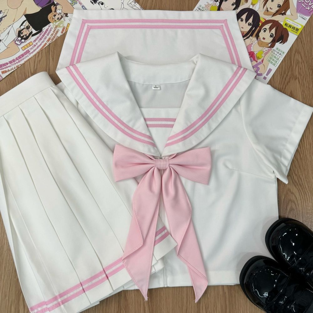 知半城正版jk制服粉色二本长袖学院风中间服日系少女水手服百褶裙