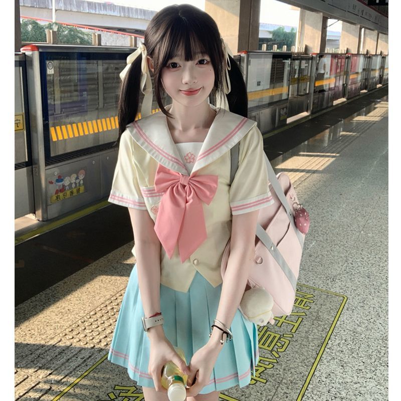 【蜜桃乌龙】原创jk制服水手服正版日系学院风女学生夏中间服套装