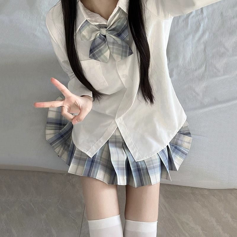 兔姬舍原创jk制服套装现货正版格裙夏季百褶裙全套半身裙子三件套