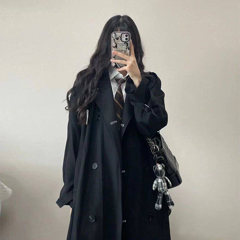 黑色风衣外套女春秋2026春季新款小个子中长款韩系英伦风大衣赫本