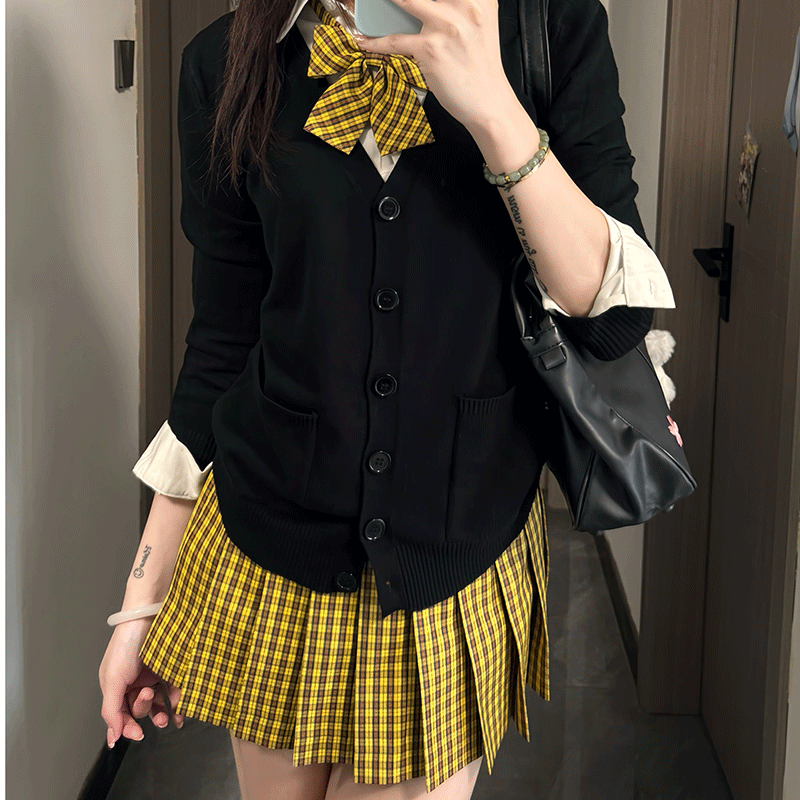妙氏JK制服春秋正版原创格裙毛衣长袖弹力衬衫套装学生校供成品布