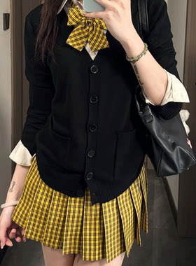 妙氏JK制服春秋正版原创格裙毛衣长袖弹力衬衫套装学生校供成品布