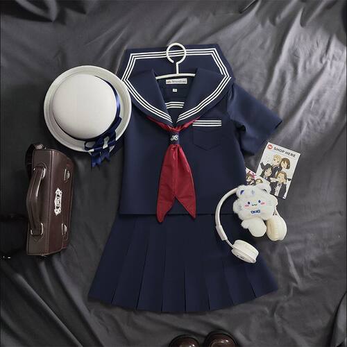 懂月原创白三本水手服日系jk制服校供感基础款短袖学院风校服全套