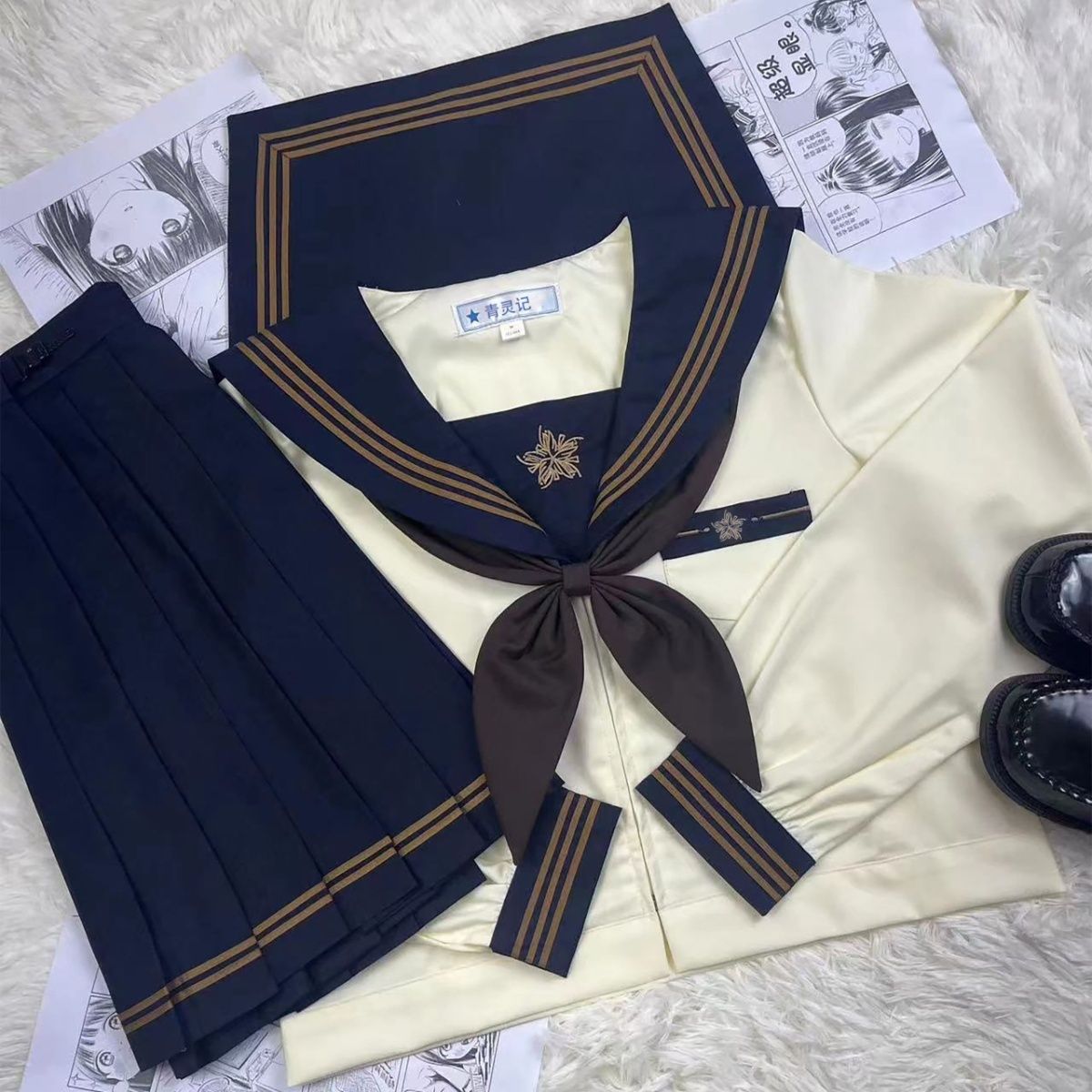 [星陨】正统青灵记原创水手服jk制服套装长短袖夏季校供感百褶裙