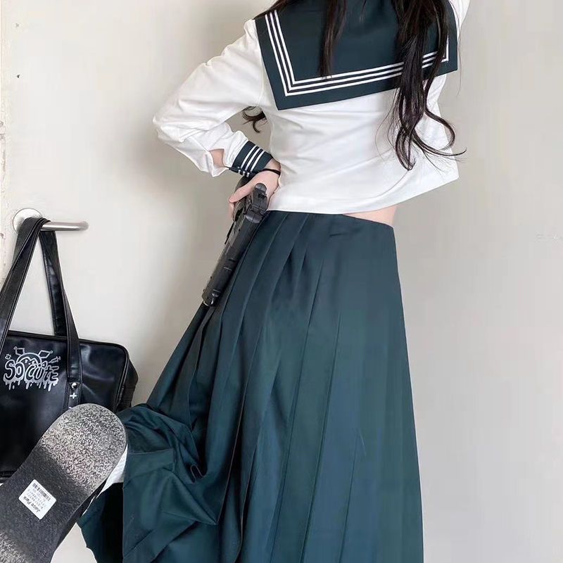 山川会社原创jk基础款绿三本jk制服日系不良长裙水手服中间服正统