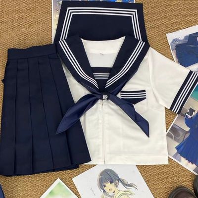 樱奈家绀领改良白三本短袖满襟正统原创jk学院制服水手服基础校服