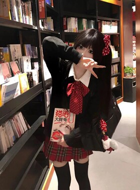 jk制服小辣椒学院原创毛衣套头秋冬长袖上衣格裙短裙针织衫套装女